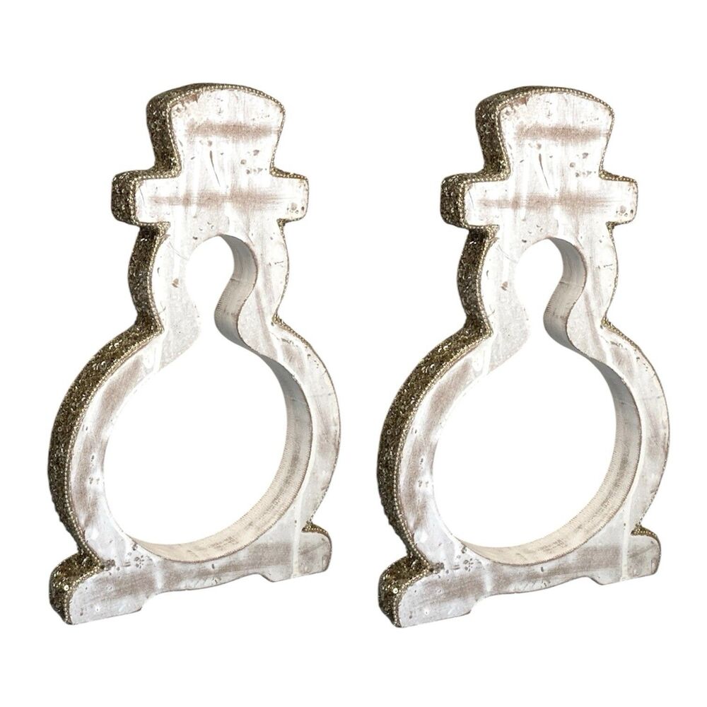 2x Rustic Wood Snowman 13" Tall Glittery Christmas Decor Vintage Old East Main